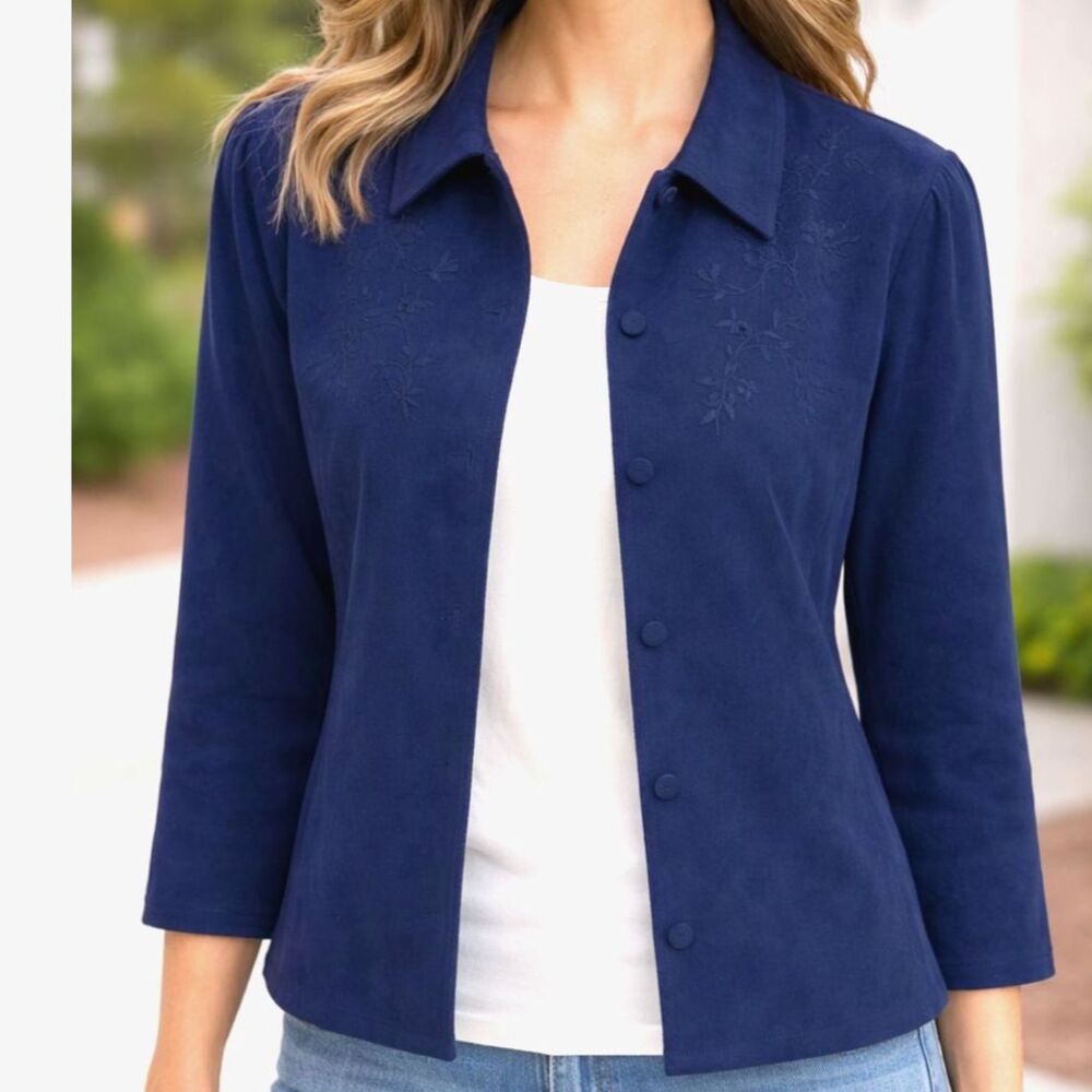 VTG Karin Stevens Embroidered Blue Blazer Jacket Women’s 16